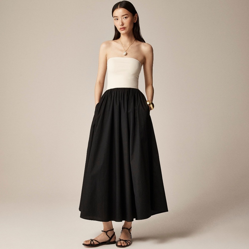 New JCREW Size XXS Strapless Colorblock Mixy Dress Black & Natural $128 CJ391 - Picture 1 of 5